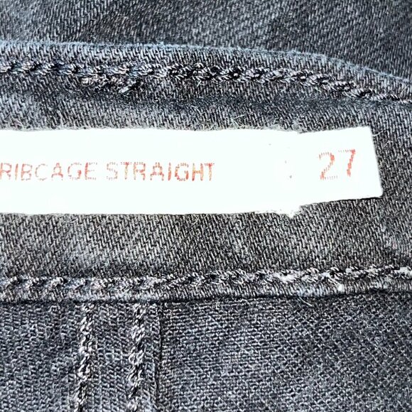 LEVI'S BIG E RIBCAGE STRAIGHT MIDNIGHT BLACK WASH BUTTON FLY JEANS - W27 - Picture 10 of 13